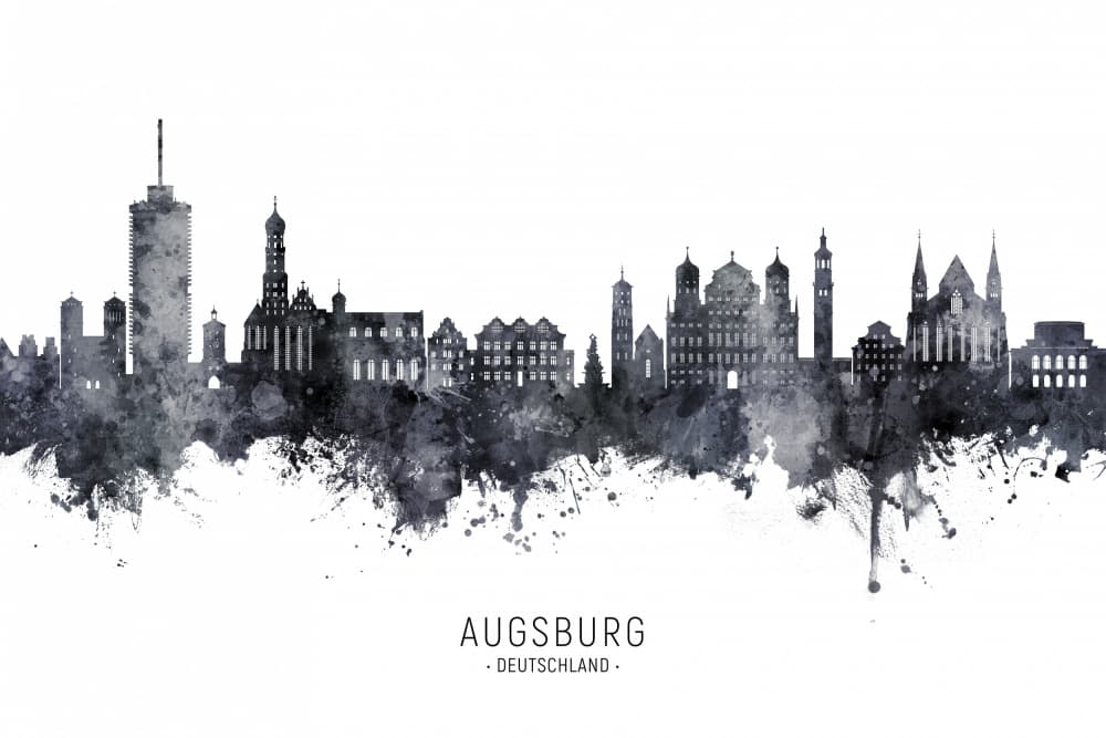 Monochromatic Augsburg Skyline by Michael Tompsett — canvas wall art