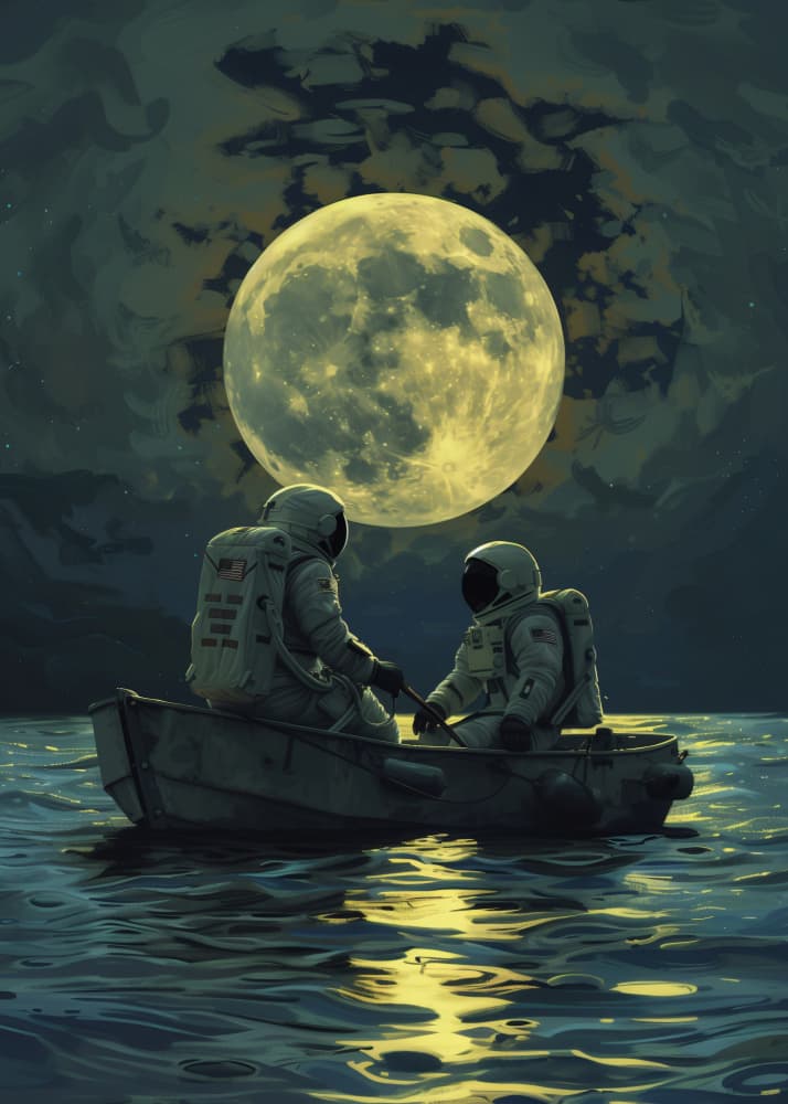 Astronaut Couple Moonlit Waters by Nicebleed — canvas wall art