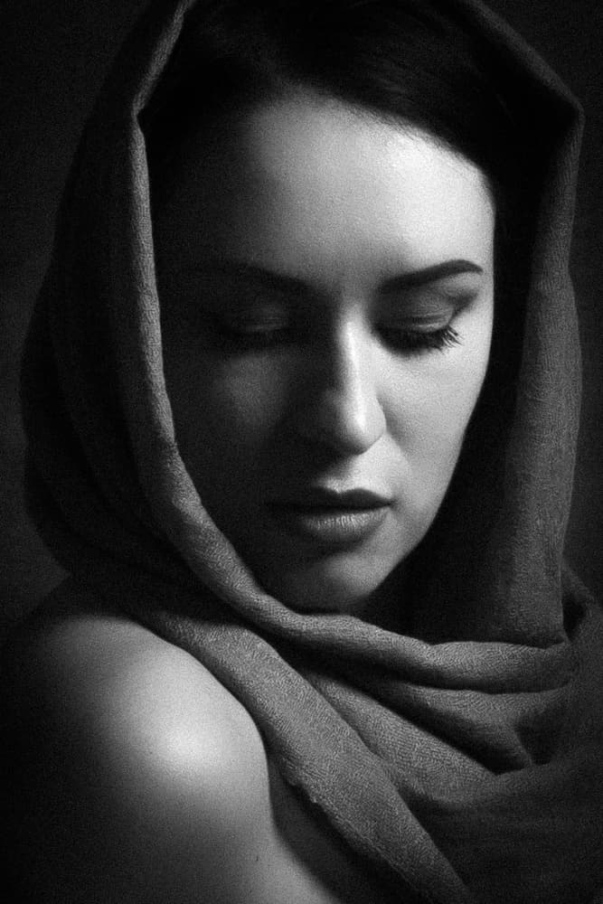 Pensive Woman In Scarf by Ruth Franke — canvas wall art