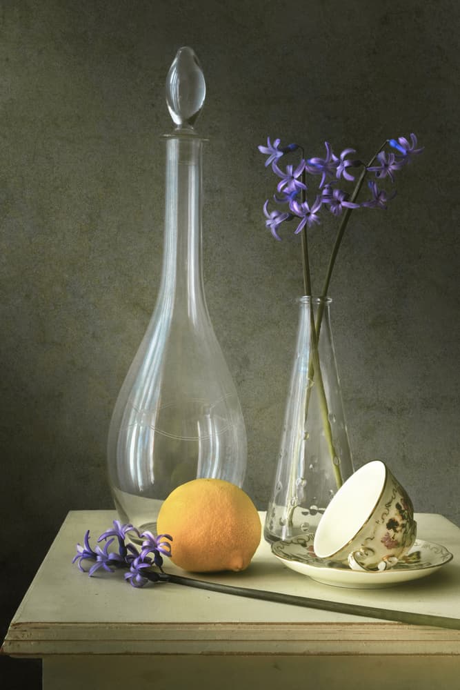 Purple Flowers and Glass by Christian MARCEL — canvas wall art