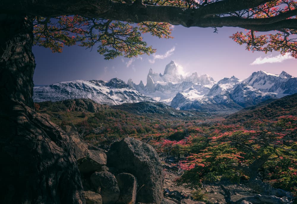 Vibrant Autumn Mountain Landscape by Gu and Hongchao — canvas wall art