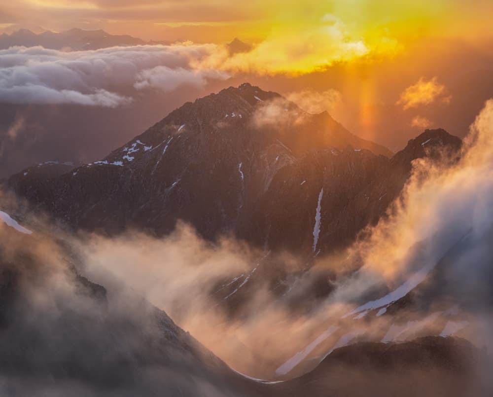 Golden Mountain Sun Pillar by Yuan Su — canvas wall art
