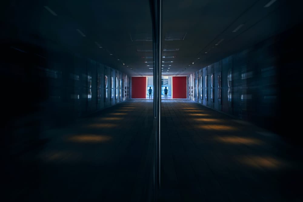 Shadow Figures Red Doors by MingLun Tsai (蔡明倫) — canvas wall art