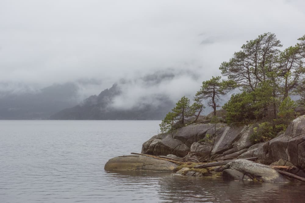 Misty Mountain Lake by Lynann Colligan — canvas wall art