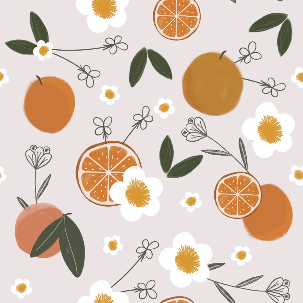 Oranges and Flowers by Menina Lisboa — canvas wall art