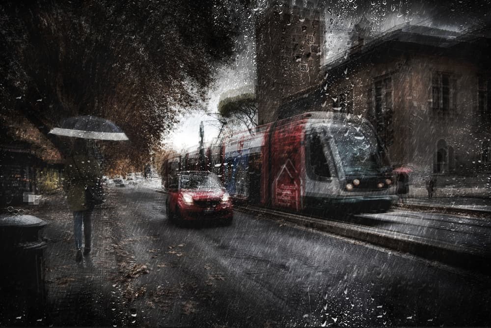 Rainy City Transit by Nicodemo Quaglia — canvas wall art