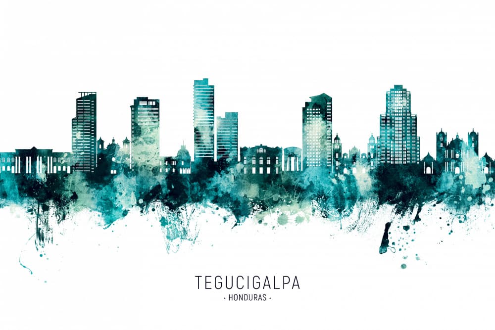 Tegucigalpa Teal Cityscape by Michael Tompsett — canvas wall art