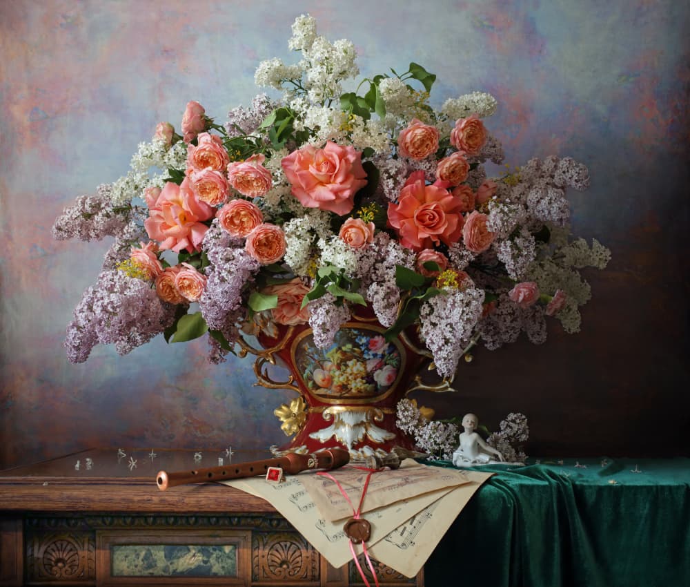 Roses and Lilac Melody by Andrey Morozov — canvas wall art