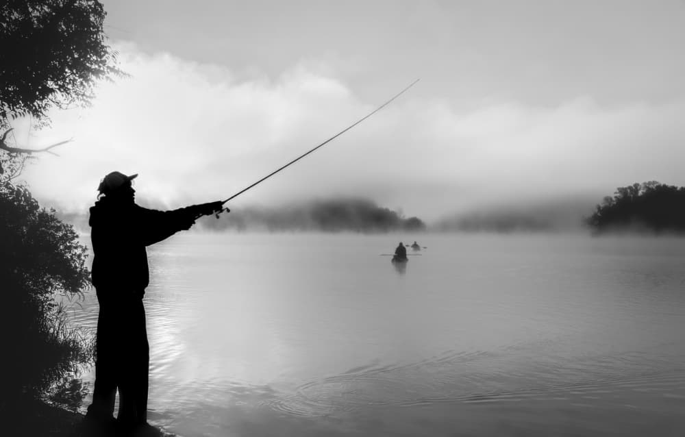 Misty Morning Fishing by Rae Zhang — canvas wall art