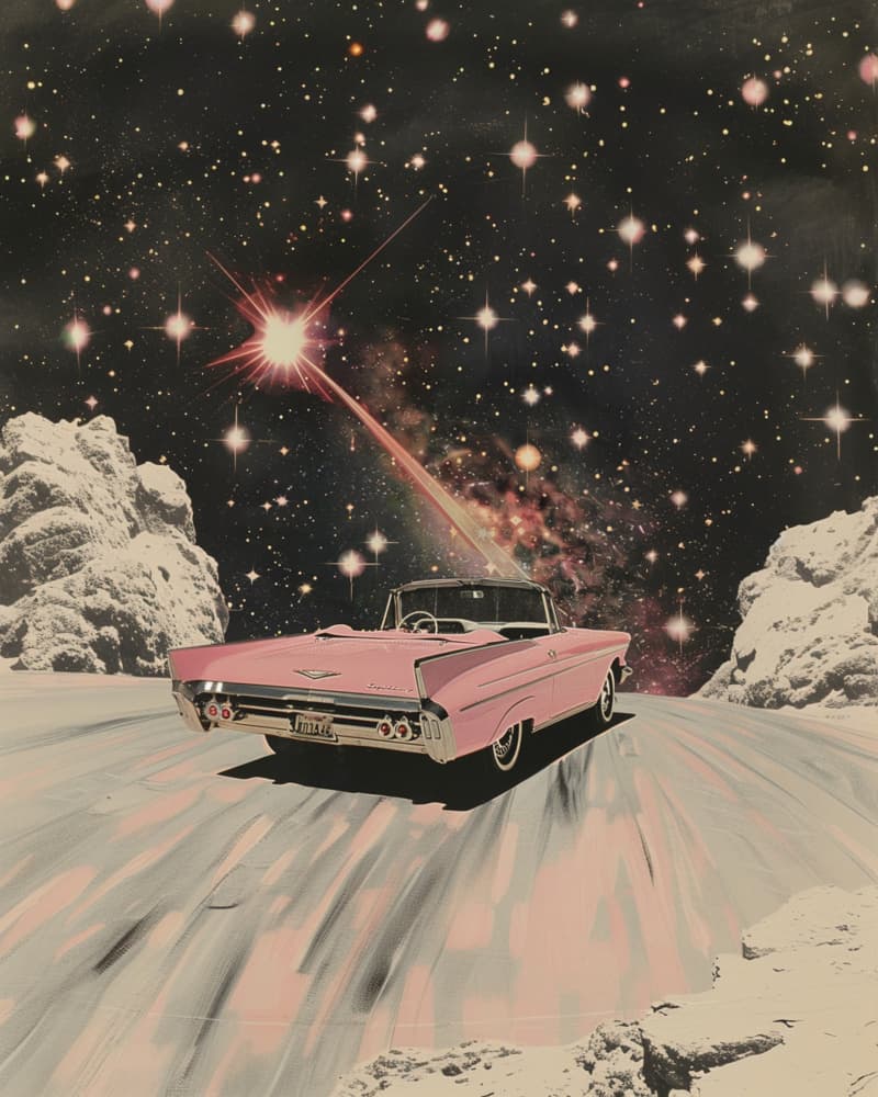 Pink Convertible Cosmic Drive by Samantha Hearn — canvas wall art