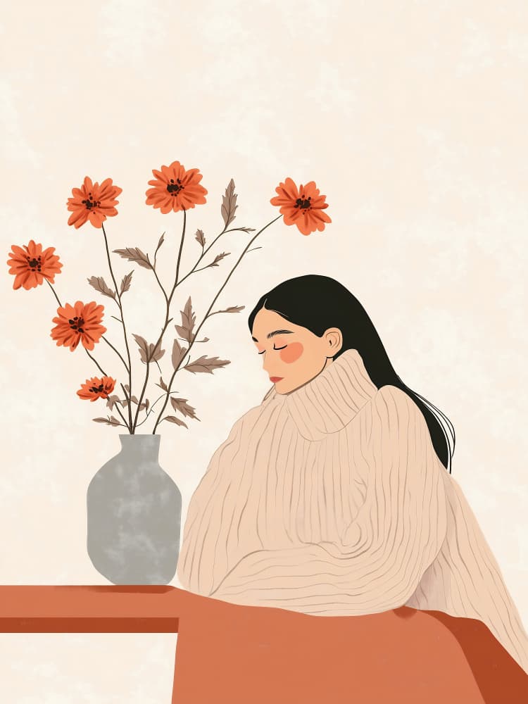 Quiet Woman And Flowers by Annika Persson — canvas wall art