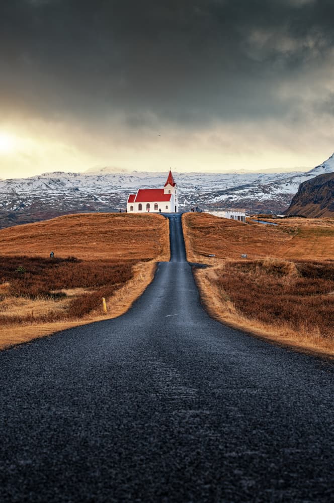 Remote Icelandic Church Road by Zhang Dong — canvas wall art