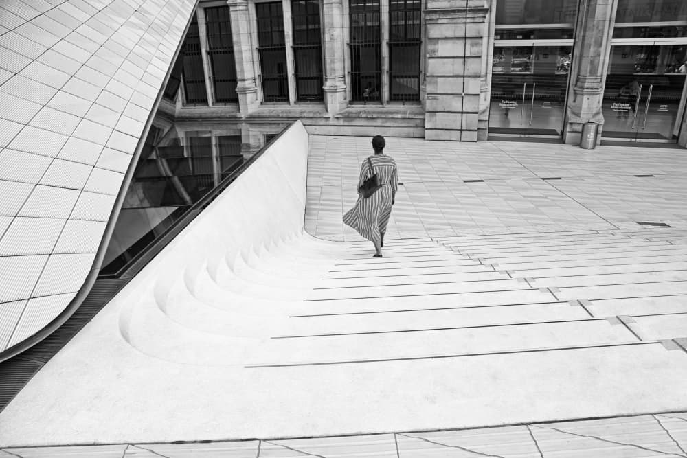 Solitary Figure Modern Architecture by Ralitsa Byalkova — canvas wall art