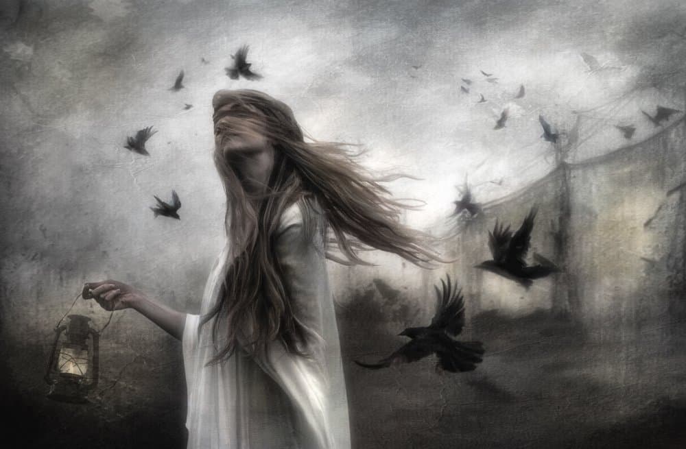 Mysterious Woman and Ravens by Charlaine Gerber — canvas wall art