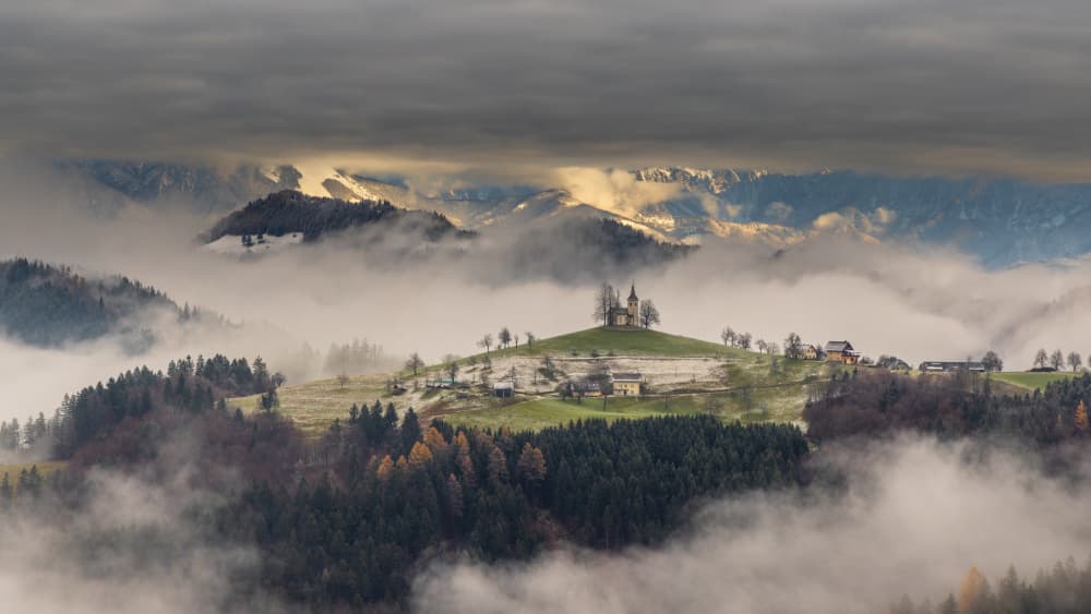 Church Above The Mist by Bor — canvas wall art