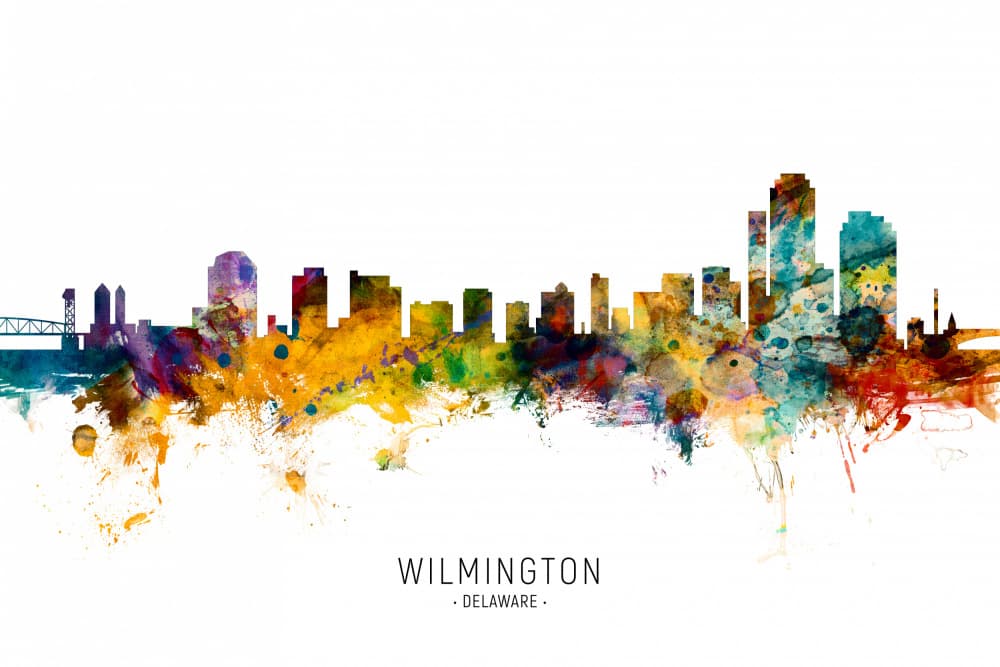 Vibrant Wilmington Skyline by Michael Tompsett — canvas wall art