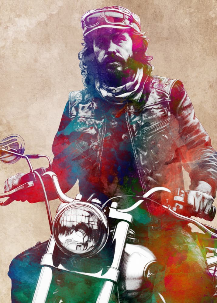 Vibrant Motorcycle Rider by Justyna Jaszke — canvas wall art