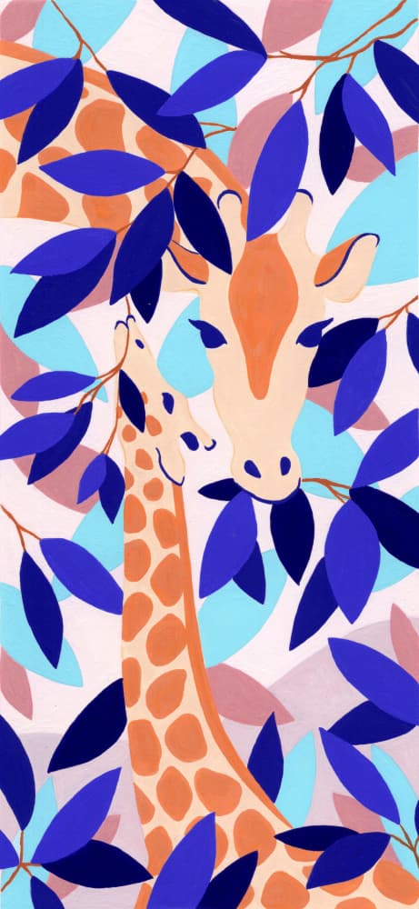 Mother And Baby Giraffes by Julie Lesouef — canvas wall art