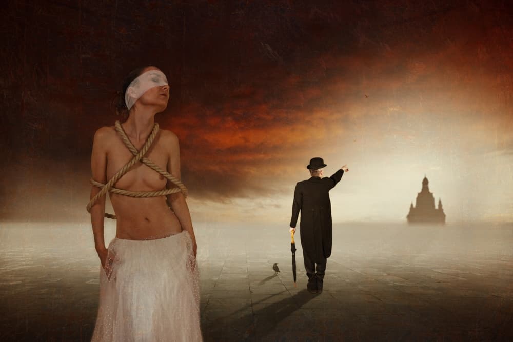 Blindfolded Woman Mysterious Path by Harry Bünger — canvas wall art