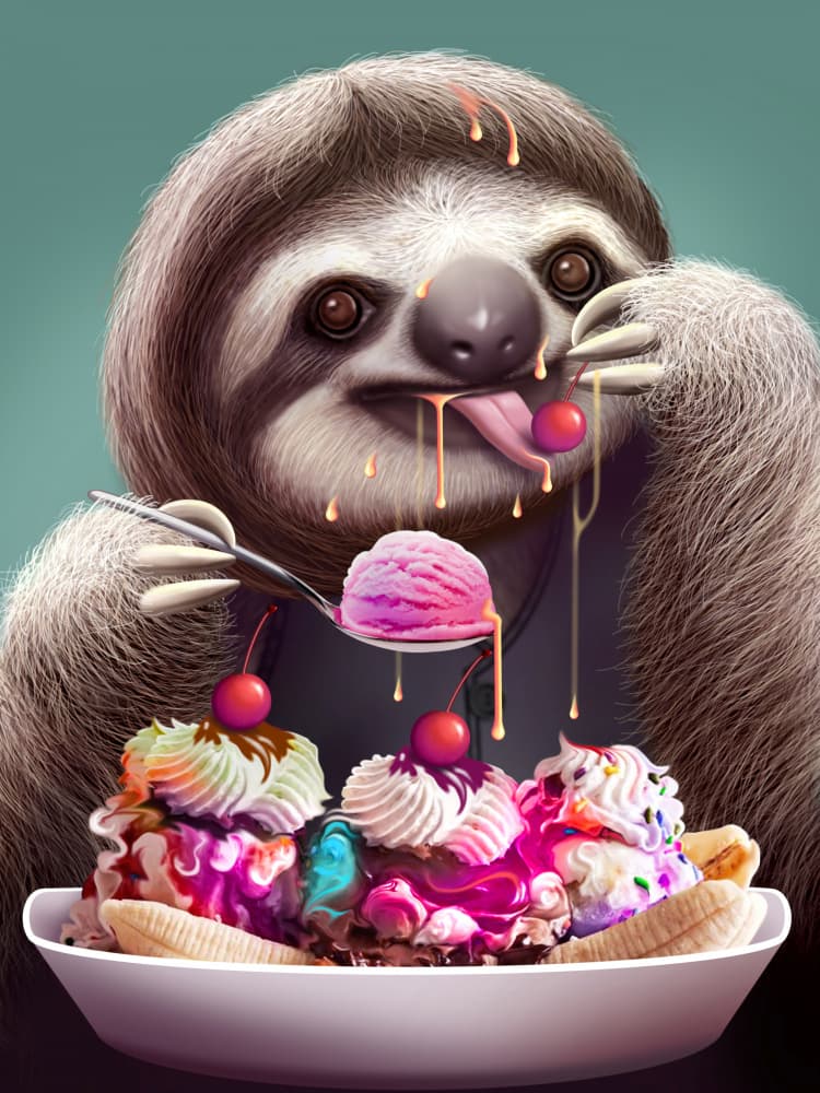 Sloth Eating Banana Split by Adam Lawless — canvas wall art