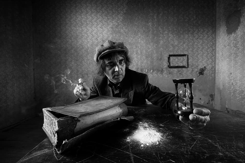 Pensive Man Hourglass by mario grobenski - psychodaddy — canvas wall art