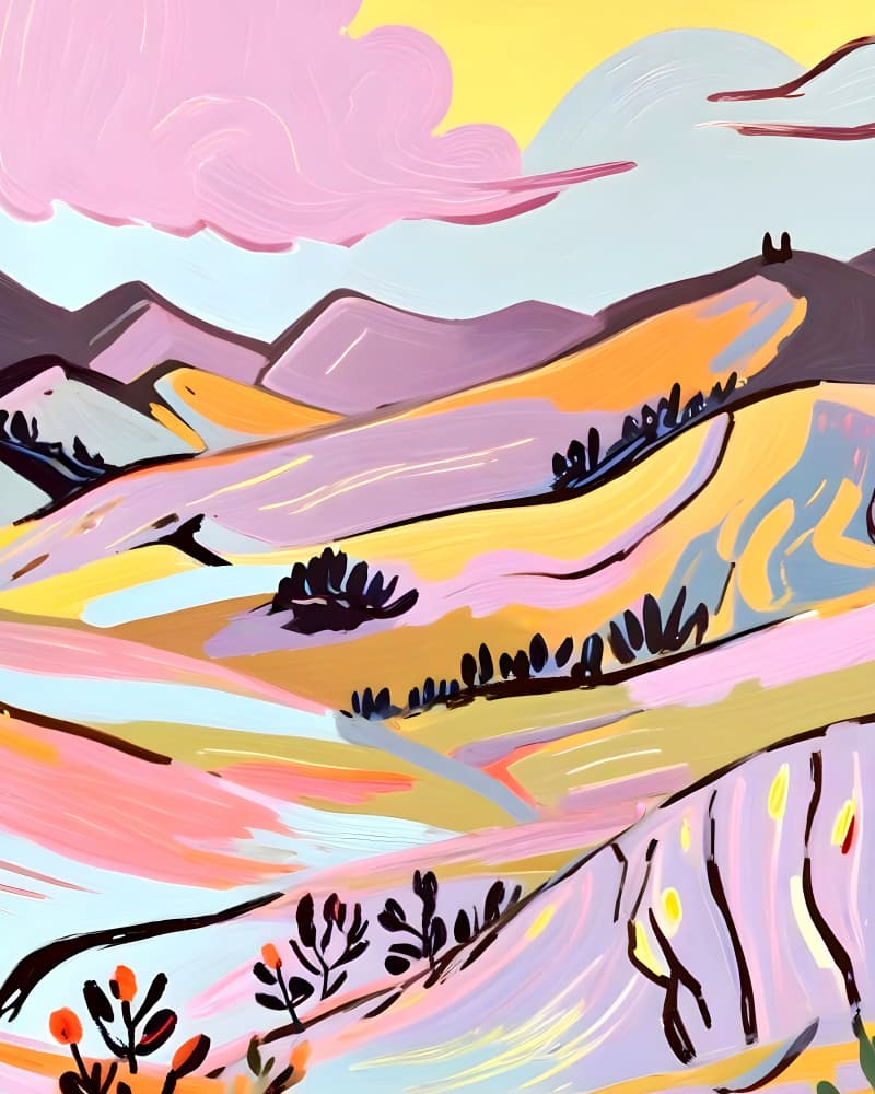 Vibrant Hillside Dreams by Uma Gokhale — canvas wall art