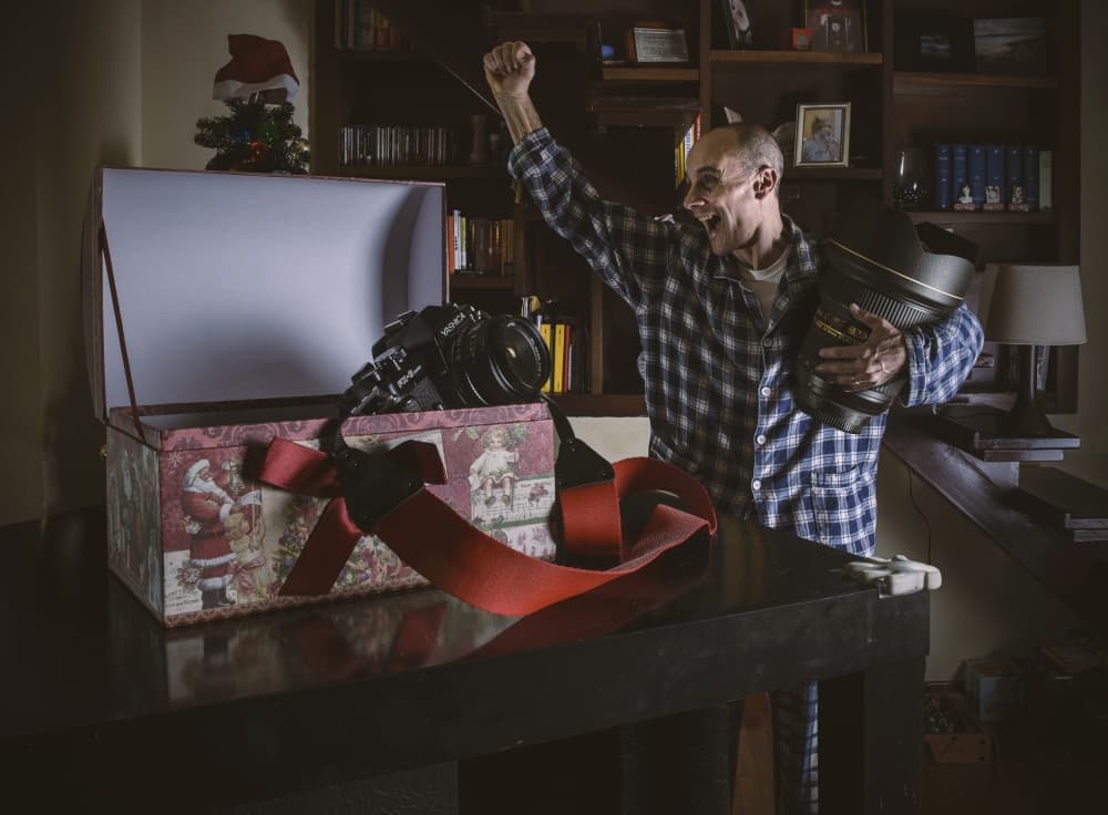 Happy Man Christmas Camera by Alessandro Petrini — canvas wall art