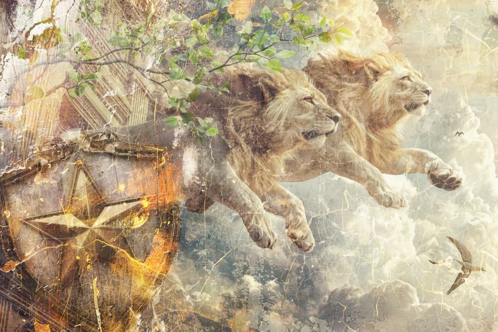 Celestial Lion Guardians by Rafal Kulik — canvas wall art