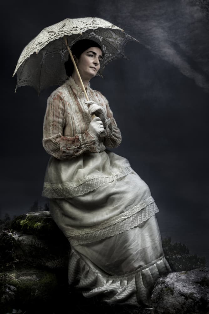 Pensive Lady with Parasol by Martine Benezech — canvas wall art