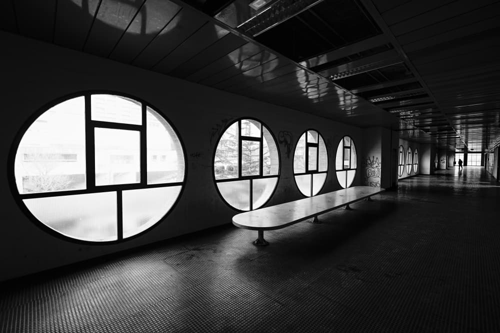 Round Windows Hallway by Aleš Klabus — canvas wall art