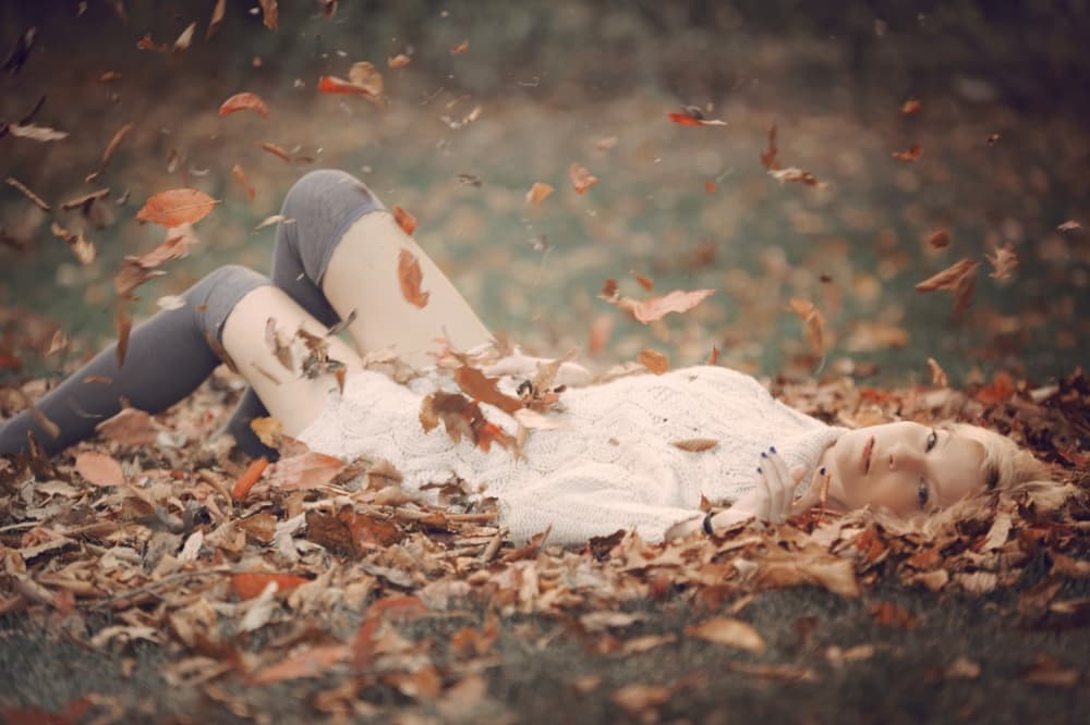 Blonde In Autumn Leaves by Carmit Rozenzvig — canvas wall art