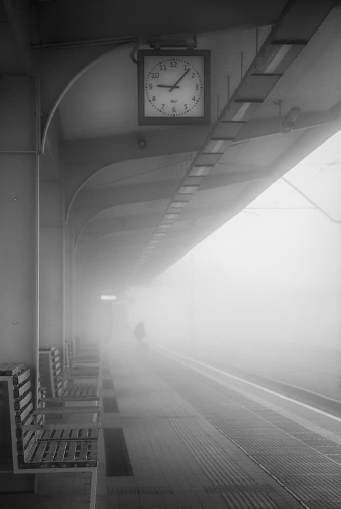 Foggy Train Station by Anna Niemiec — canvas wall art