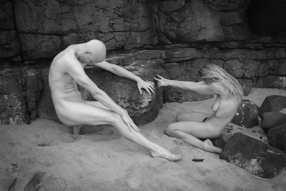 Human Connection on Sand by Mel Brackstone — canvas wall art