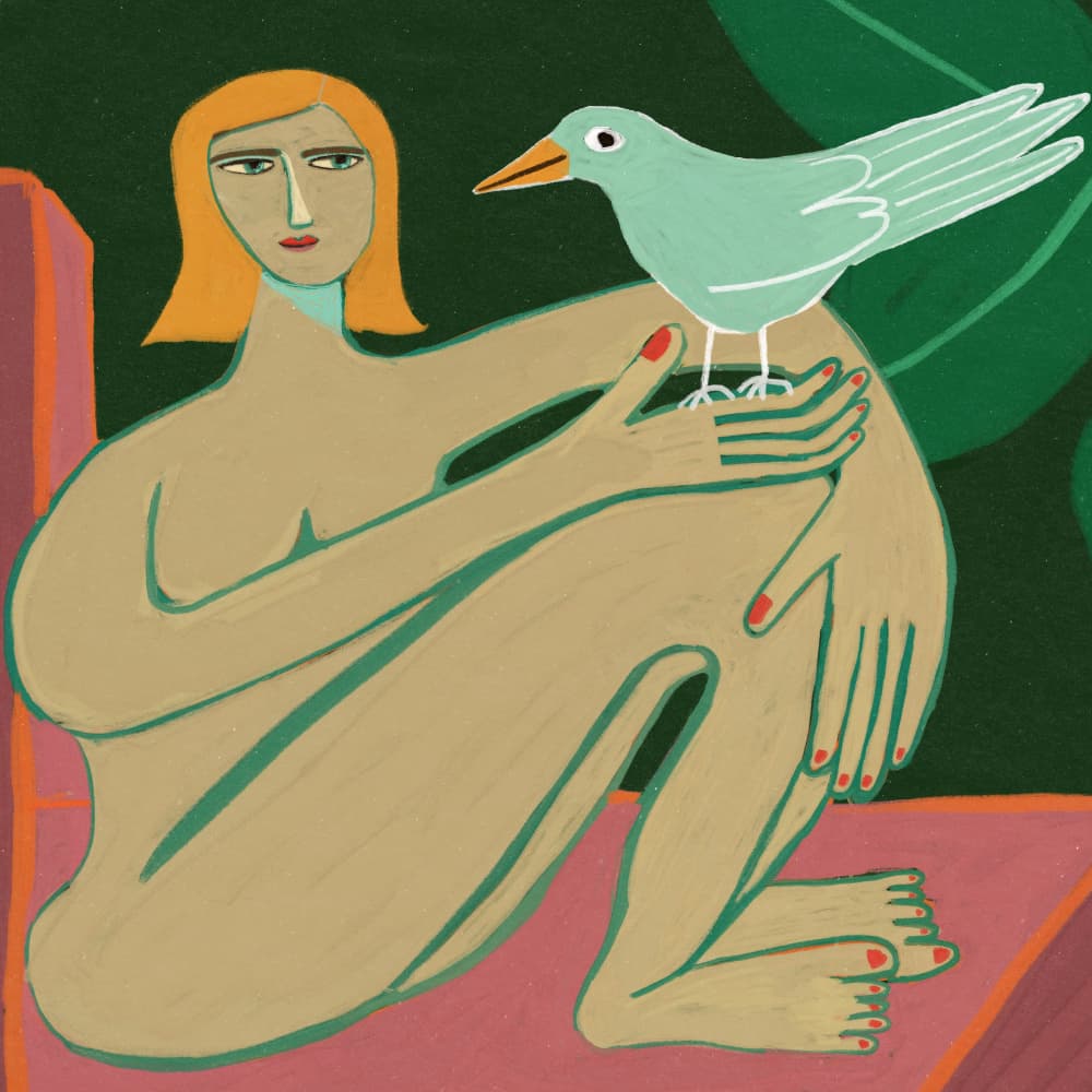Serene Woman and Bird by Sharyn Bursic — canvas wall art