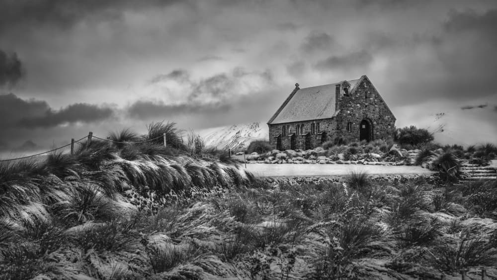 Stone Church Winter Scene by Emanuel Papamanolis — canvas wall art