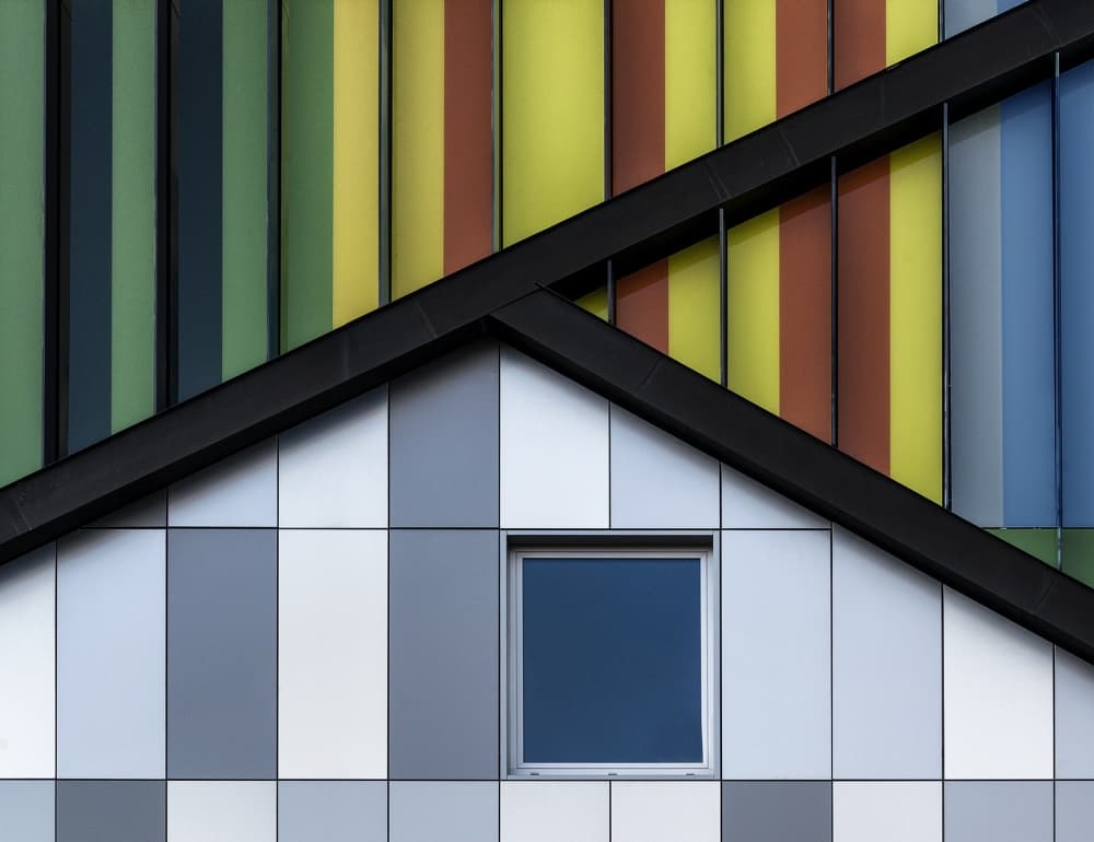 Colorful Geometric Facade by Jef Van den Houte — canvas wall art