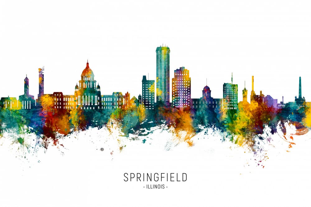 Colorful Springfield Illinois Skyline by Michael Tompsett — canvas wall art