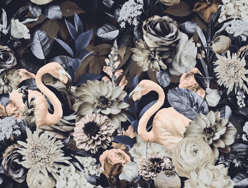 Moody Floral Flamingos by Andrea Haase — canvas wall art