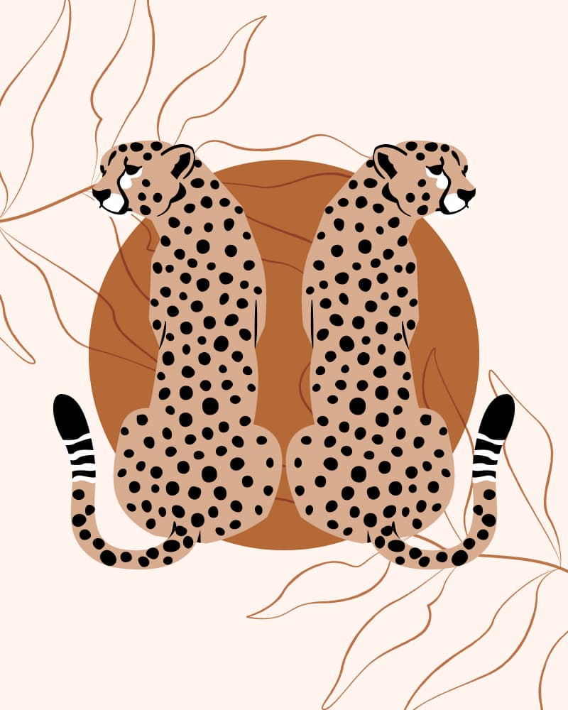 Sleek Cheetahs Earthy Leaves by KsanaKalpa — canvas wall art