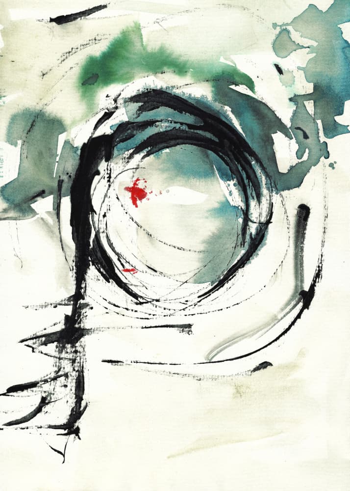 Black Circle Red Splash by Annick — canvas wall art