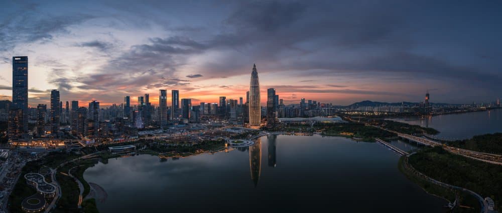 City Skyline Dusk Reflection by Ashen — canvas wall art
