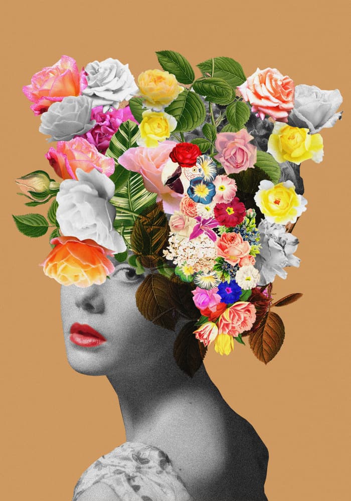 Woman with Flower Head by Frida Floral Studio — canvas wall art