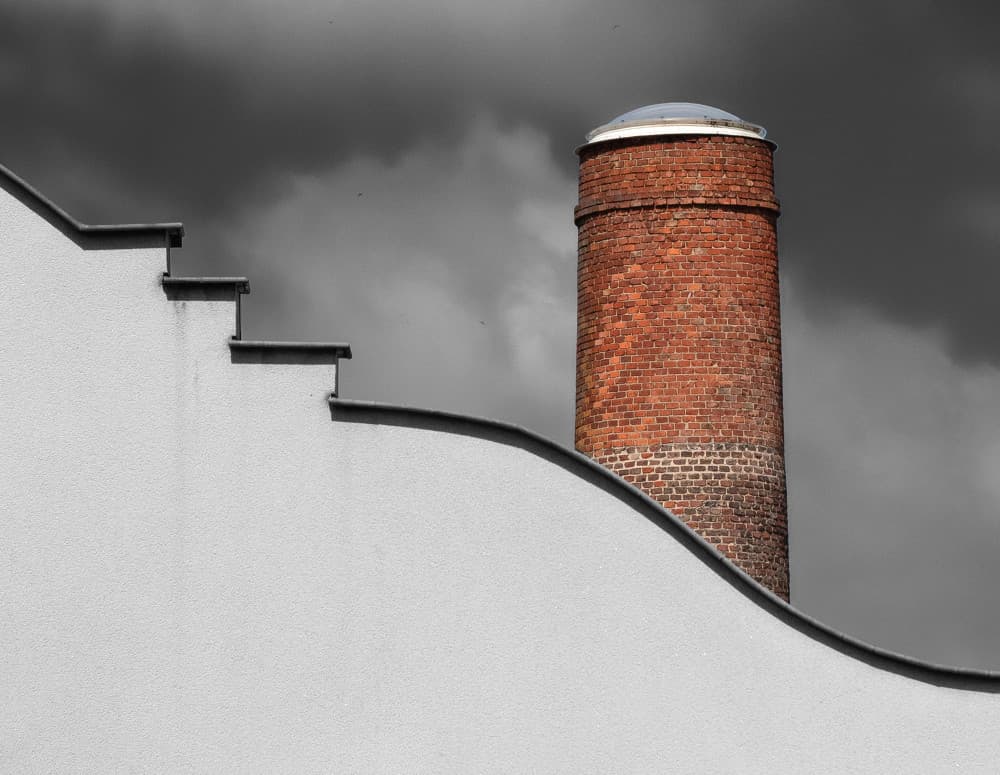 Red Chimney Curved Wall by Jef Van den Houte — canvas wall art
