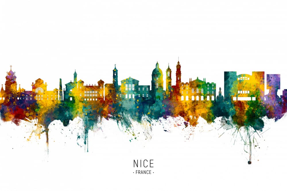 Nice France Watercolor City by Michael Tompsett — canvas wall art