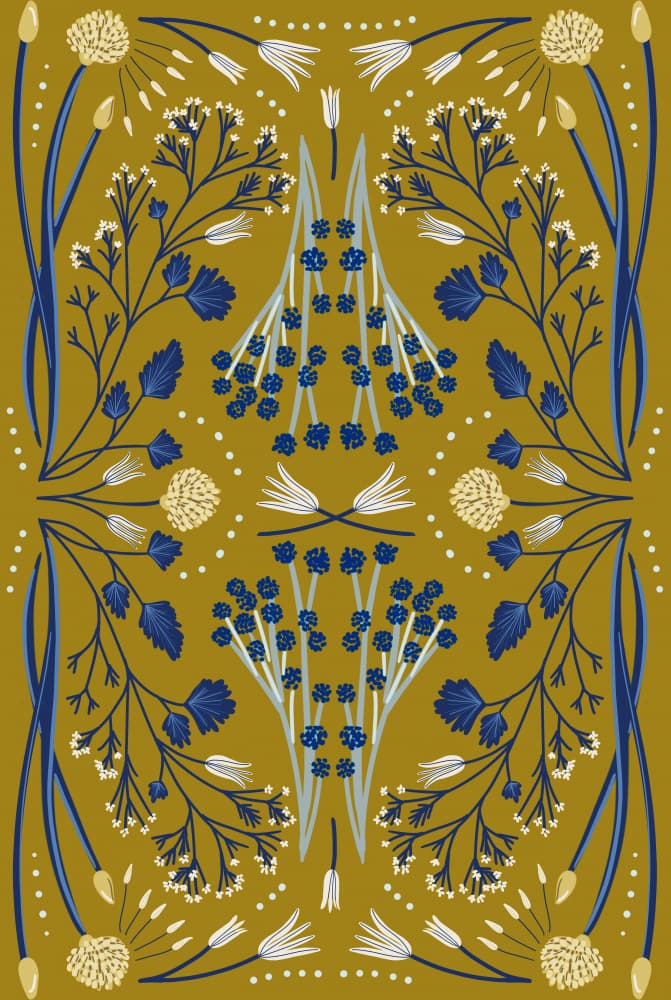 Folk Mirrored - Blue and Olive by Anis Illustration — canvas wall art
