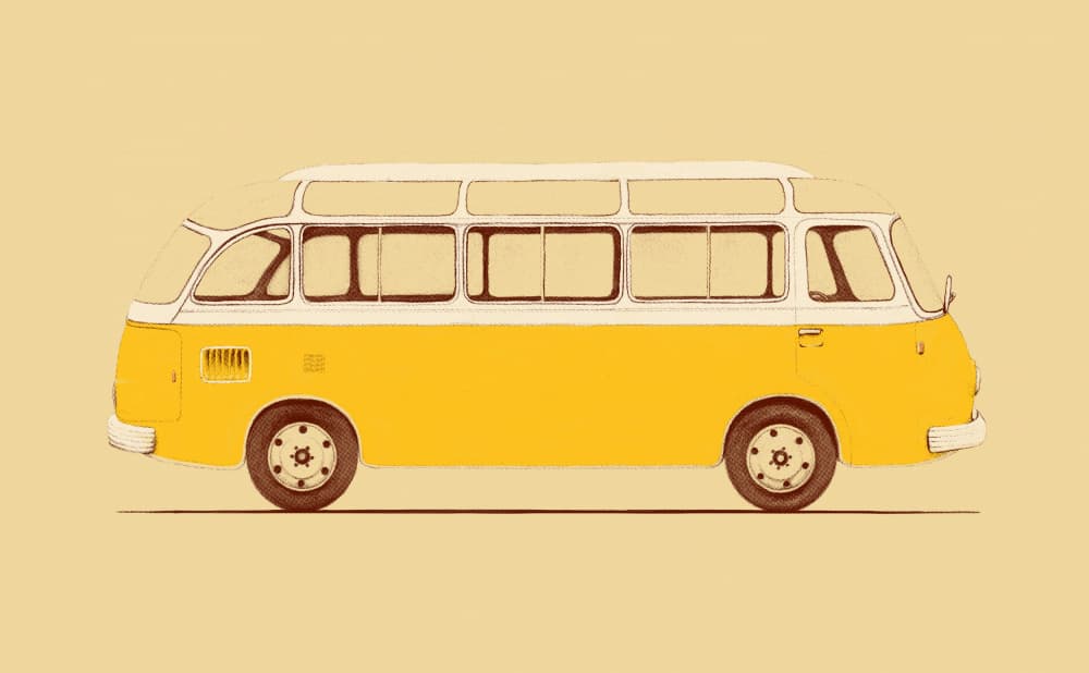 Vintage Yellow Bus by Florent Bodart — canvas wall art