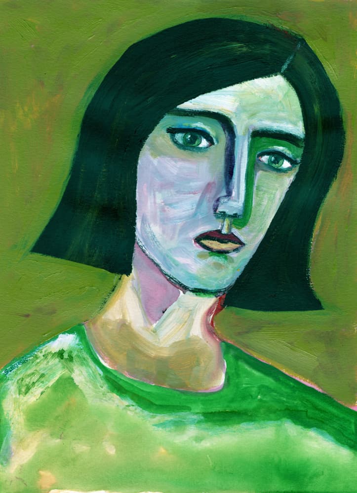 Green Woman Portrait by Sharyn Bursic — canvas wall art