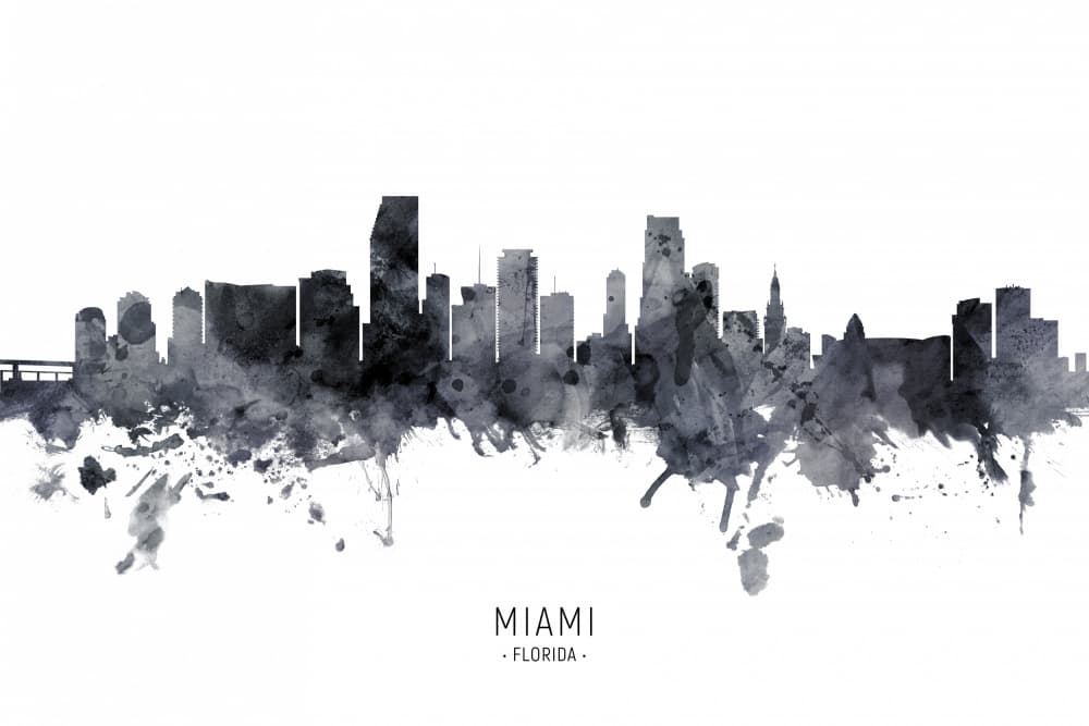 Miami Florida Watercolor by Michael Tompsett — canvas wall art