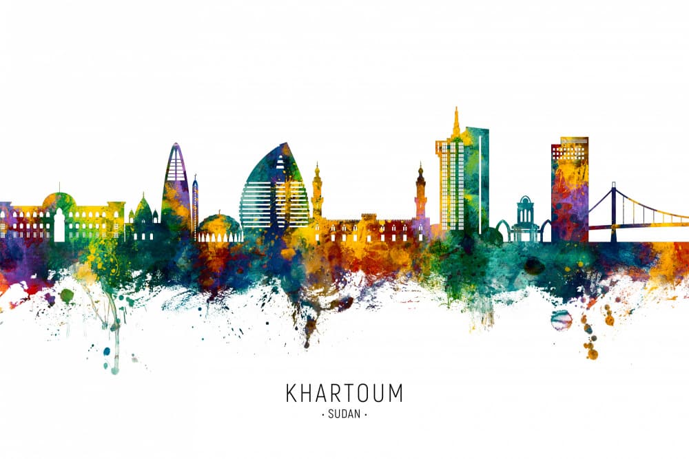 Khartoum Watercolor Skyline by Michael Tompsett — canvas wall art