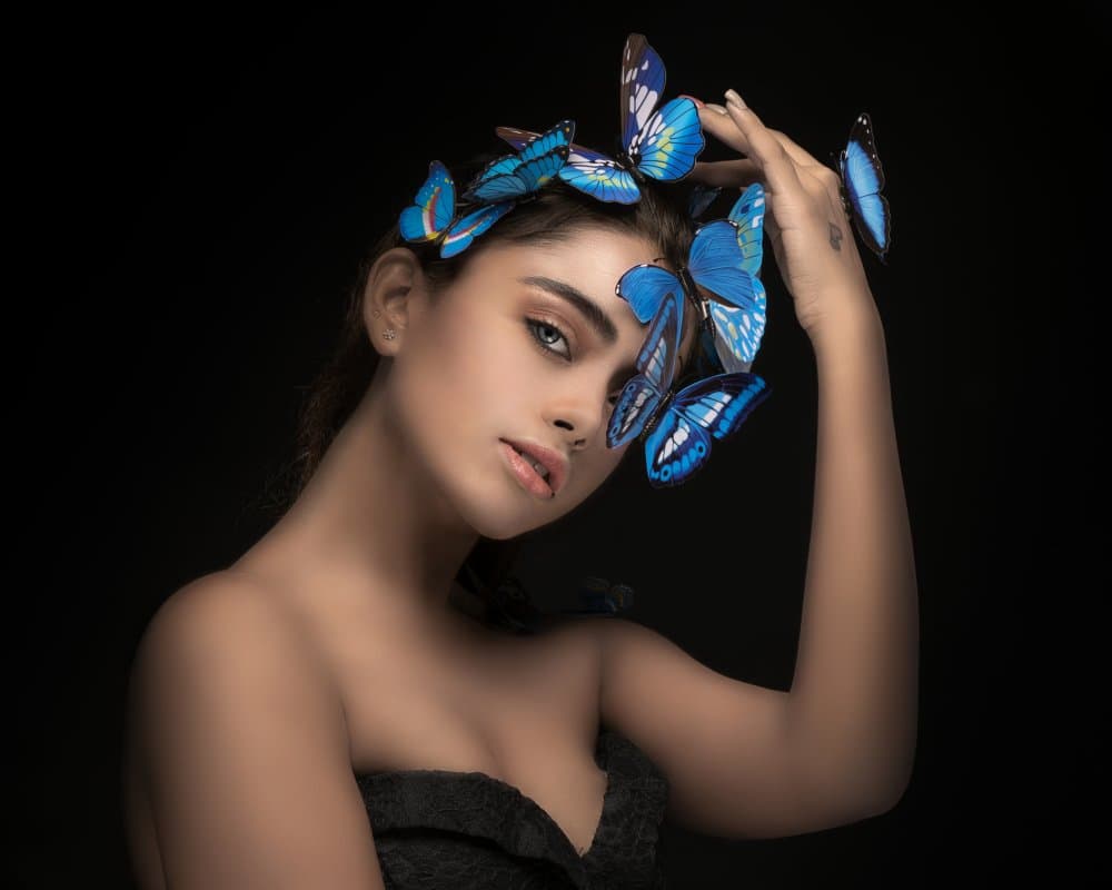 Blue Butterfly Fantasy Portrait by JOYRAJ SAMANTA — canvas wall art